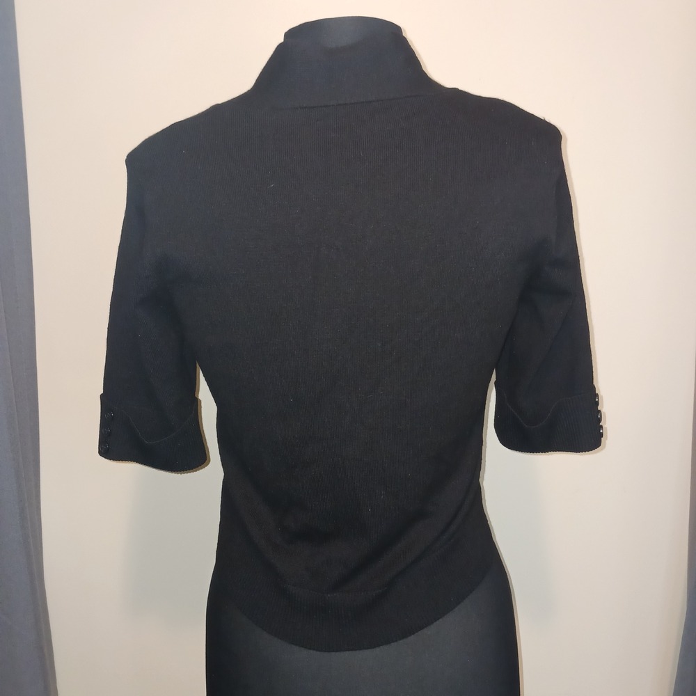 Dark Academia Witchy Black Short Sleeve Open Front Cropped Shrug Cardigan M - Picture 4 of 6